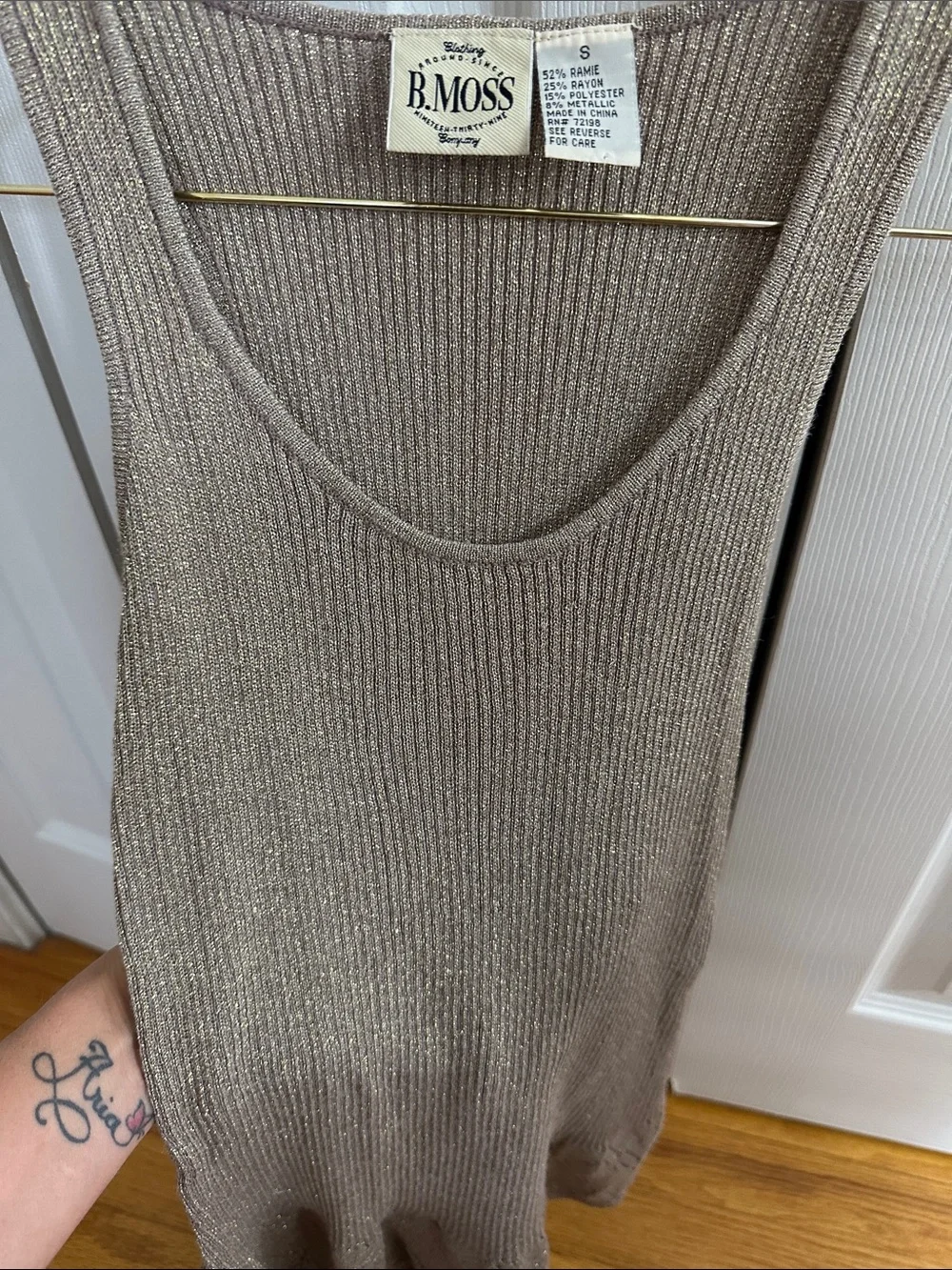Tailor B. Moss Shimmery Taupe Ribbed Tank